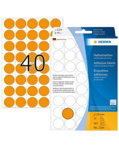 Photo HERMA : Lot de 960 étiquettes adhésives rondes - 19,0  mm - Orange fluo