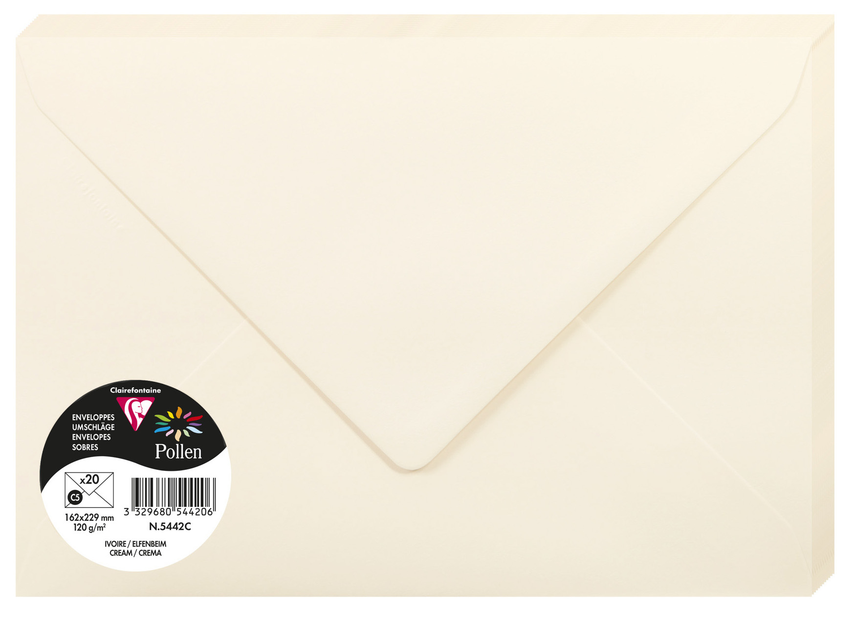POLLEN Enveloppes - C5 162 x 229 mm - Ivoire Lot de 20