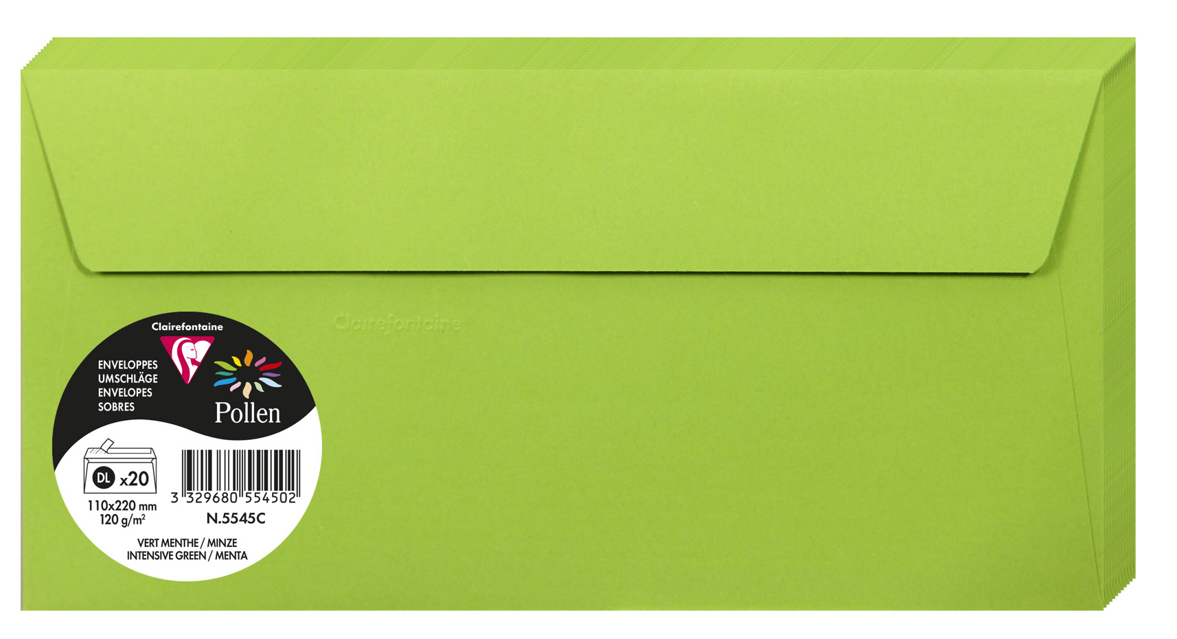 POLLEN Enveloppes - DL 110 x 220 mm - Vert menthe Lot de 20