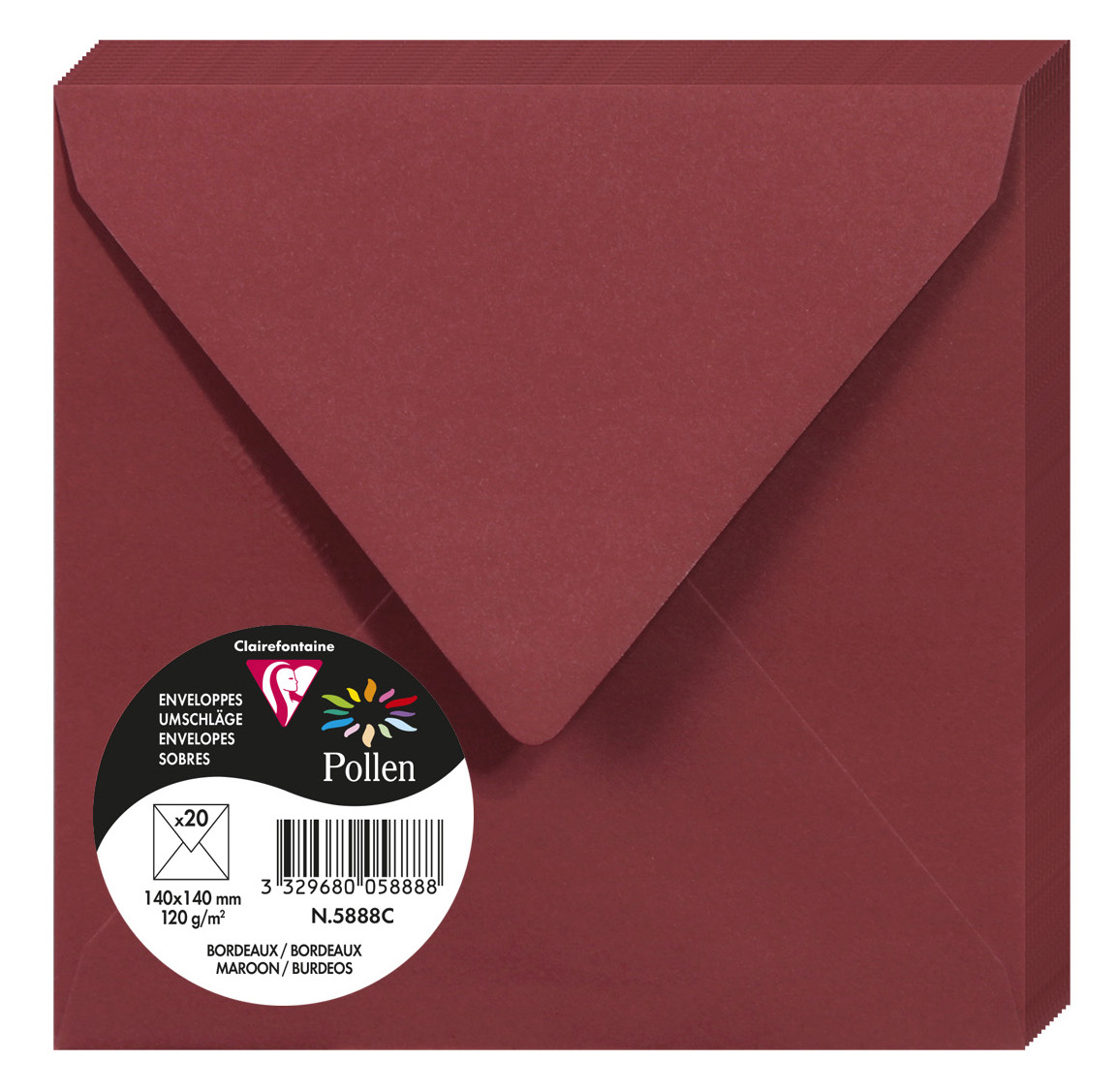POLLEN Enveloppes - 140 x 140 mm - Bordeaux Lot de 20