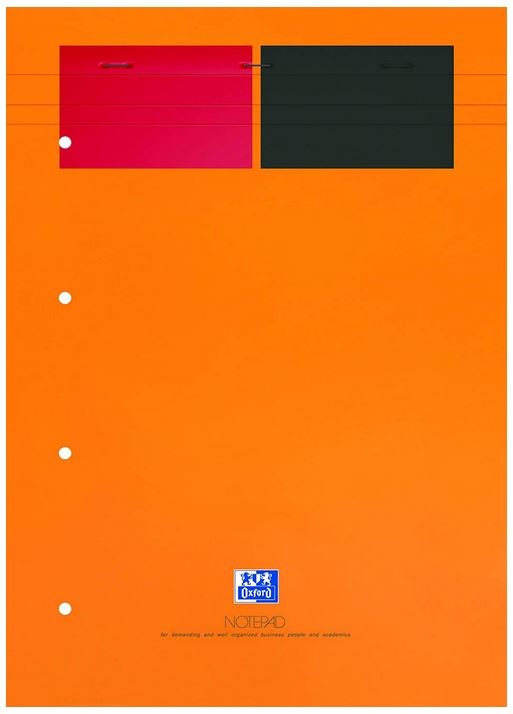 OXFORD Bloc-Notes Perforé Orange A4+ Grands carreaux Seyès 80