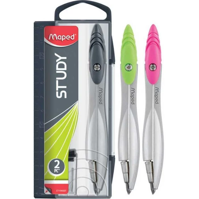 Liderpapel 911853 Compas Micrométrique Circonférence 38 Cm Allonge Vis Réglage Rapide Bague Universelle Mine 2 Mm Étui Couleurs Assorties